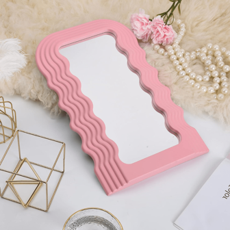 C&J FLORI 1 Pz Espejo De Maquillaje Con Patrón de Ondas Estético Irregular Para Pared Baño Tocador Dormitorio Espejo De Retoque Ideal Para Toda La Familia Mujer Dama Niña