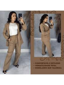 Conjunto Feminino Linho Fashion & Sofisticado & Elegante - Cappuccino - Visão 2