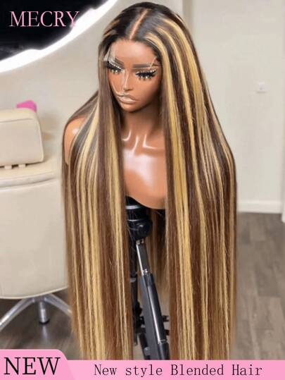 Pelucas de cabello humano MECRY sin pegamento, peluca de encaje frontal HD 13x6 y peluca de encaje frontal de cabello humano brasileño virgen mezclado de 5x5, densidad del 200%, cabello liso largo, 13x4 con nudos decolorados previamente y línea de nacimiento natural - sin necesidad de pegamento para un uso inmediato - múltiples tamaños para un aspecto natural con cabello de bebé para mujeres