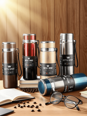 1 Pc Large-Capacity Outdoor Portable Insulated Tumbler, Double-Layer Stainless Steel Vacuum Insulated Cup, Portable Outdoor Shoulder Straps,Coffee Cup, Tea Cup, Leak-Proof Cap, Portable Outdoor Insulated Sports Water Cup, Office Water Cup, Gift Cup, Suitable For Sports And Camping, Valentine's Day Gifts, Graduation Season,Family, Study, Campus, Travel- Insulated Bottle & Cup Set