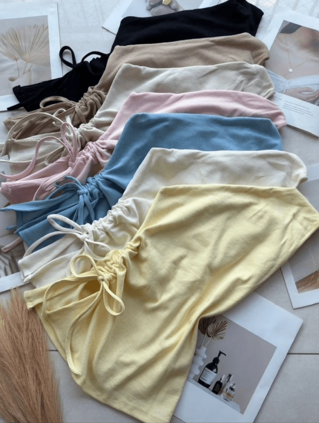 Asymmetrical Draped Blouse, Summer Launch, Color Candy Ribbed, Mule Sleeve - Nude - 查看 1