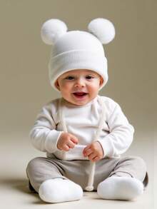 1 chiếc mũ len cho bé sơ sinh, mũ len trẻ em unisex, phụ kiện cho bé, mũ beanie cho trẻ sơ sinh, mũ co giãn, cho bé từ 0-3 tuổi. - Bóng đôi - Xem 6