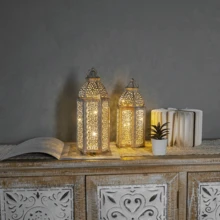 1pc Elegant Moroccan Style Hollow Iron Home Decor, Vintage Lantern Decor Suitable For Holiday, Holiday, New Year And Other Festivals, Holiday Atmosphere Decoration Lamp [Exclude Battery] - FDBJ-1 - View 1