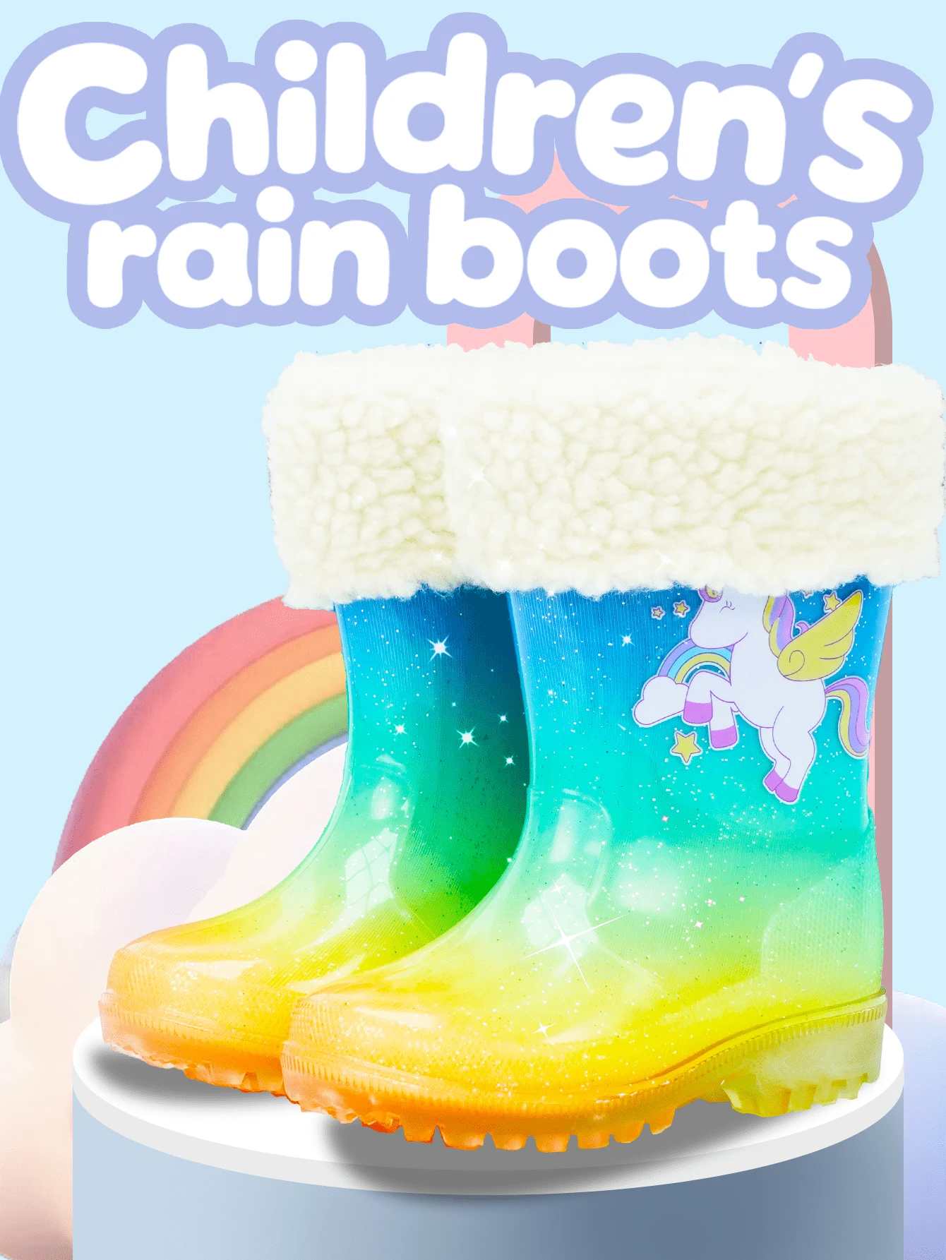 Kid's Waterproof Rain Boots With Cute Unicorn Pattern And Anti-Slip Soles. Winter Warm Girls' Snow Boots Suitable For Outdoor Use In Rainy And Snowy Weather. - Multicolor - View 1