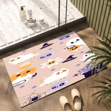 1pc Home Decor, Vintage Bohemian Patterned Silica Gel Carpet With Ghostly Cat Print, Easy To Clean 3D Printed Rectangle Rug, Suitable For Entryway, Living Room, Kitchen, Bedroom, Hallway, Bathroom, Laundry Room - Polyester Carpet For Indoor And Outdoor Home Decor