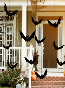 18pcs/ Halloween Hanging Bats Decorations Outdoor For Outside Tree Yard Porch Party Decor ,Halloween Autumn Bat Charm Red Yellow And Green Multiple Styles Suitable For Outdoor Indoor Horror Atmosphere Decoration Halloween Autumn Festival Party Decoration Supplies Home Decor Halloween Decor Room Decor