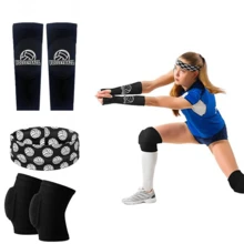 5 Pcs Volleyball Accessories Include Knee Pads, Arm Sleeves, Softball Headbands For Women Volleyball Training Dance - Black - View 1