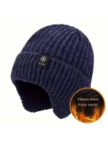 1pc Autumn And Winter Knitted Wool Hat Men's Ear Protection Hat With Thick Velvet For Outdoor Warmth, Wind And Cold Protection, Simple Casual Hat