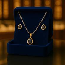 Delicate Women's Colorful Zirconia Drop Necklace + Earring Kit - Golden Gray - View 2