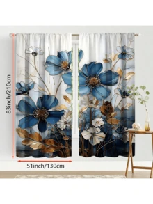 2 Stücke elegante blaue Blumen Vorhänge - 3D Blumen Design, lichtfilternde Polyester Vorhänge für Schlafzimmer, Wohnzimmer, Küche, Büro - vielseitig & stilvolle Fensterverkleidung (Vorhangstange nicht enthalten), Vorhänge für Wohnzimmer - Verschiedenfarbig - Übersicht 9