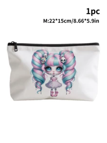 Halloween White Bag For Travel Storage | Makeup Bag & Electronics Organizer With Zipper Closure, Skull Bow Tie Floral Print Pouch For Travel Essentials, Jewelry, Toiletries | Halloween Gift Idea