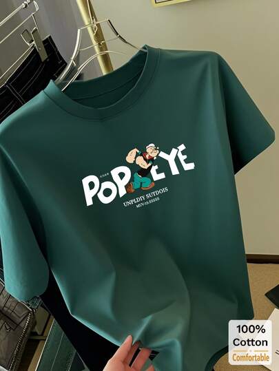 女士卡通印花短袖中长款T恤，时尚图案T恤 #3333