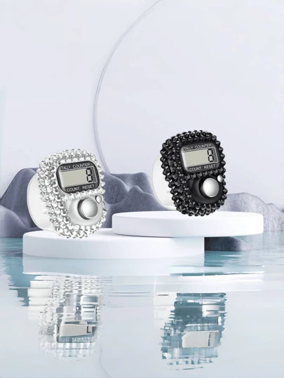 6 färgalternativ glittrande fingerräknare med strass, bärbar digital displayklickare för golf, fitness, bön, evenemangsräkning, återställningsbar mini-tasbih-ring