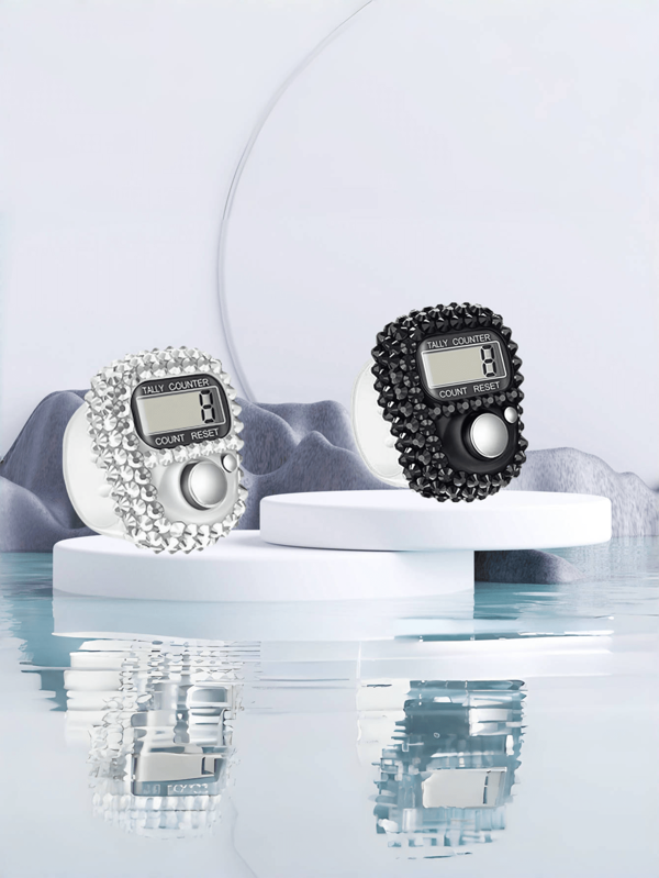 6 Color Options Sparkling Rhinestone Finger Tally Counter, Portable Digital Display Clicker For Golf, Fitness, Prayer, Event Counting, Resettable Mini Tasbih Ring