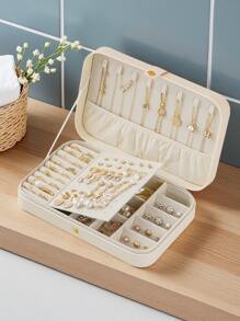 新款豪华升级大容量PU皮革首饰盒 | 首饰收纳包，旅行首饰盒 | 多层隔层，可收纳项链、戒指和耳环 | 便携式旅行首饰盒 | 送给女友/妈妈/母亲节/闺蜜生日/情人节的礼物，女士旅行必备，节日必备，秋季装饰，万圣节 - 彩色 - 查看 2