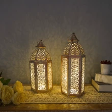 1pc Elegant Moroccan Style Hollow Iron Home Decor, Vintage Lantern Decor Suitable For Holiday, Holiday, New Year And Other Festivals, Holiday Atmosphere Decoration Lamp [Exclude Battery] - FDBJ-1 - View 5