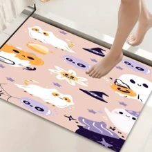 1pc Home Decor, Vintage Bohemian Patterned Silica Gel Carpet With Ghostly Cat Print, Easy To Clean 3D Printed Rectangle Rug, Suitable For Entryway, Living Room, Kitchen, Bedroom, Hallway, Bathroom, Laundry Room - Polyester Carpet For Indoor And Outdoor Home Decor