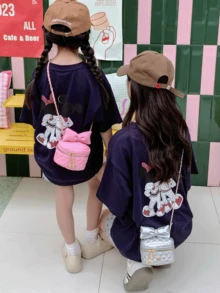 حقيبة صغيرة للبنات مزينة بفيونكة وسلسلة معينية، مصنوعة من مادة البولي يوريثان (بي يو) ، حقيبة كتف عبر الجسم جميلة، مناسبة للاستخدام اليومي في جميع المواسم