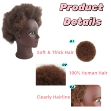Kinky Curly 100% Human Hair Mannequin Head For Hairdresser Practice Afro Cosmetology Manikin Doll Head Styling Hair Extension Braiding - Multicolor - View 9