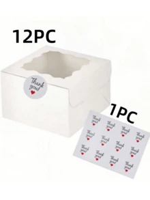 Hộp đựng bánh tráng miệng màu trắng 12/24 có nhãn dán cảm ơn màu trắng, thích hợp để đựng bánh tráng miệng, quà cưới và sinh nhật - Nhiều màu - Xem 10