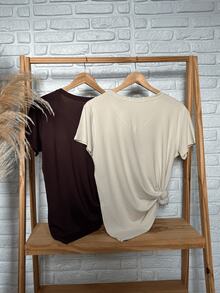 Kit 2 Women's Blouse 100% Viscolaycra Casual T-Shirt Basic T-Shirt Plus Size - CÀ PHÊ VÀ TẮT - Xem 2