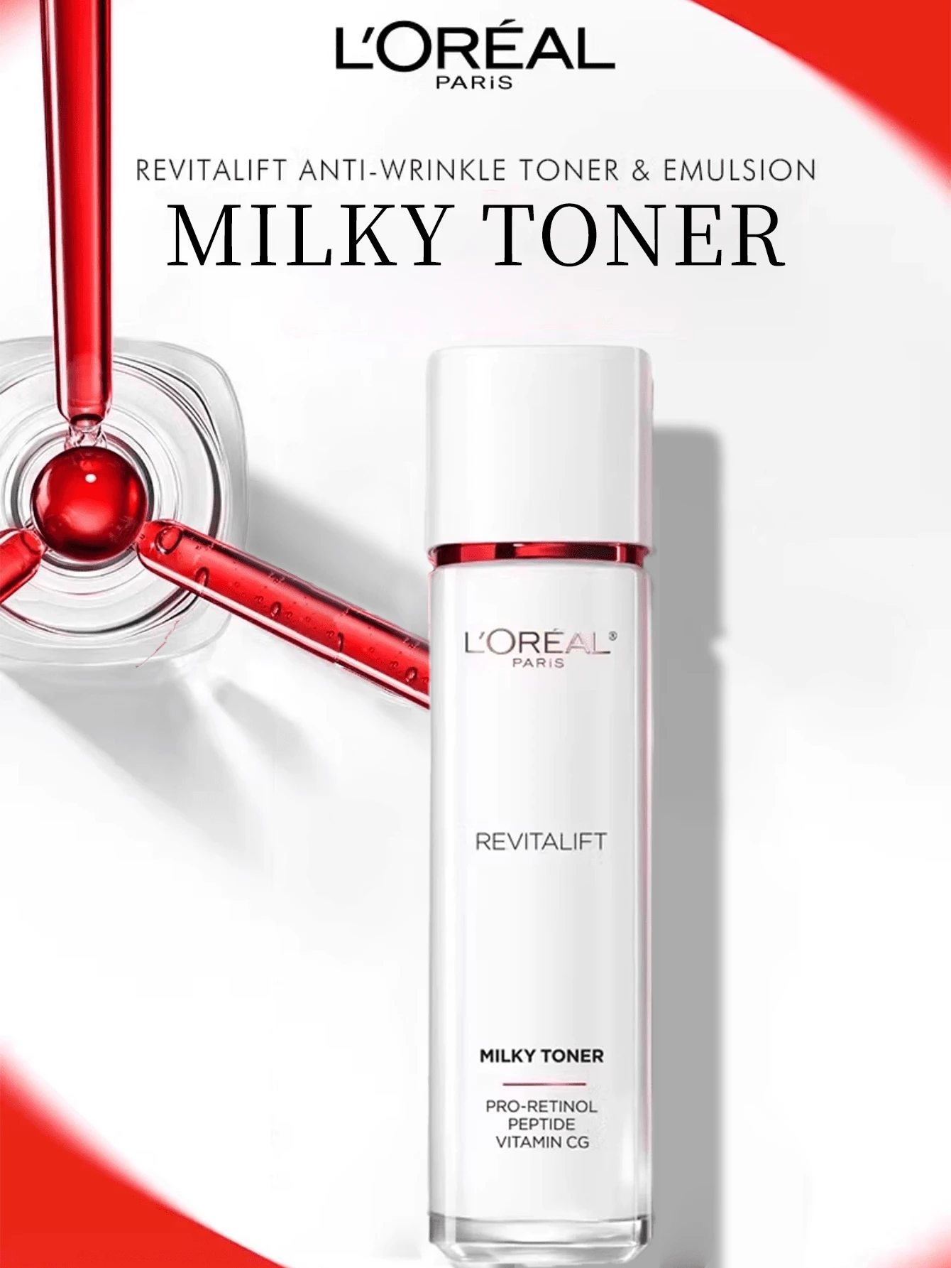 L’Oreal Paris L'Oreal Paris Revitalift Anti-Wrinkle & Hydrating Toner, 65/130ml, Formulated With Retinol And Vitamin CG, Gentle Formula Suitable For Sensitive Skin, Rich In Antioxidants And Soothing Ingredients, Free Of Dyes, Preservatives And Mineral Oil, Ideal For Daily Care