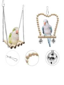1/5/8 Pcs/Set Wooden Bird Swing With Hanging Bell(Accessory Colour Is Random) - Fun Chew Toy For Parrots And Other Birds - Cage Accessory For Happy And Healthy Pets - Beige - View 3