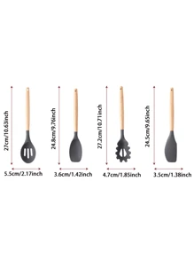 1 set de 12 pièces d'ustensiles de cuisine en silicone avec manches en bois, spatules et louches antiadhésives. Set d'ustensiles de cuisine avec support