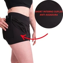 Women's Double Compression Shorts With Internal Cell Phone Pocket, High Quality Dry Fit Fabric, Anti-Chafing, UV Protection+ - 黑色 - 查看 5