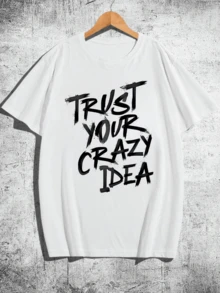 Casual Round Neck Short Sleeve Men's T-Shirt, Creative Printing Pattern, Simple Design, Knitting Process, Soft And Comfortable, Suitable For Campus Wear, Party Gathering, Daily Wear, A Good Choice For Family And Friends - White - View 2