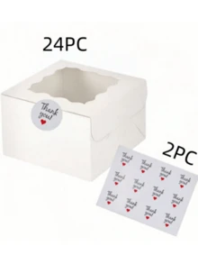 Hộp đựng bánh tráng miệng màu trắng 12/24 có nhãn dán cảm ơn màu trắng, thích hợp để đựng bánh tráng miệng, quà cưới và sinh nhật - Nhiều màu - Xem 9