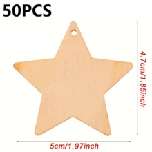 25/50pcs Blank Wooden Star Shapes For DIY Crafts - Smooth, Durable Ornaments With 10M String, Great For Home & Party Decor, Gift Tags - Apricot - View 10