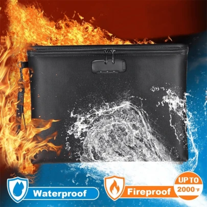 14x10" Fireproof Document Bag With Zipper & Lock, Waterproof Fire Safe Pouch For Cash, Passport, A4 Files, Large Travel Security Organizer For Home & Office