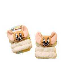 Tom And Jerry Face Washing Wristbands, Soft Absorbent Plush Material For Kids & Adults, Fun Cartoon Design Perfect For Bathroom Shower, Enhance Daily Cleansing Routine With Comfortable & Cute Bath Accessories, Ideal Gift For Cartoon Lovers & Fans Of All Ages