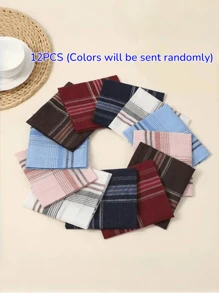 12pcs/Pack Classic Men's Plaid Handkerchiefs - Stylish And Vintage Accessory - Versatile And Timeless Design For Everyday/Business/Leisure/Animal/Party Use Pocket Squares (Mixed Colors) - Multicolor - View 15