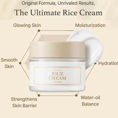 I'm From Rice Cream 50g 1.76 Ounce, Rice Bran Essence With Ceramide, Glowing Look, Improves Moisture Skin Barrier, Deep Nourishment, Smooths And Evens Skin Tone, K-Beauty