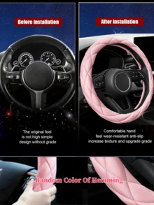 Nytt rattöverdrag i PU-läder med 3D-broderi för kvinnor, 14,5-15 tum, mjukt och bekvämt, utan innerring, passar alla fordon - En-Storlek - Visa 10