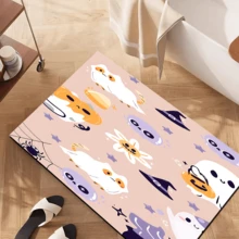 1pc Home Decor, Vintage Bohemian Patterned Silica Gel Carpet With Ghostly Cat Print, Easy To Clean 3D Printed Rectangle Rug, Suitable For Entryway, Living Room, Kitchen, Bedroom, Hallway, Bathroom, Laundry Room - Polyester Carpet For Indoor And Outdoor Home Decor