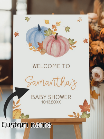 1pc Personalized Custom Gift, Blue Mini Pumpkin Gender Reveal Party Welcome Sign, Boy/Girl Pumpkin Theme Party Poster, Blue Mini Pumpkin Gender Reveal Party Decoration, Birthday Decoration, Party Decoration