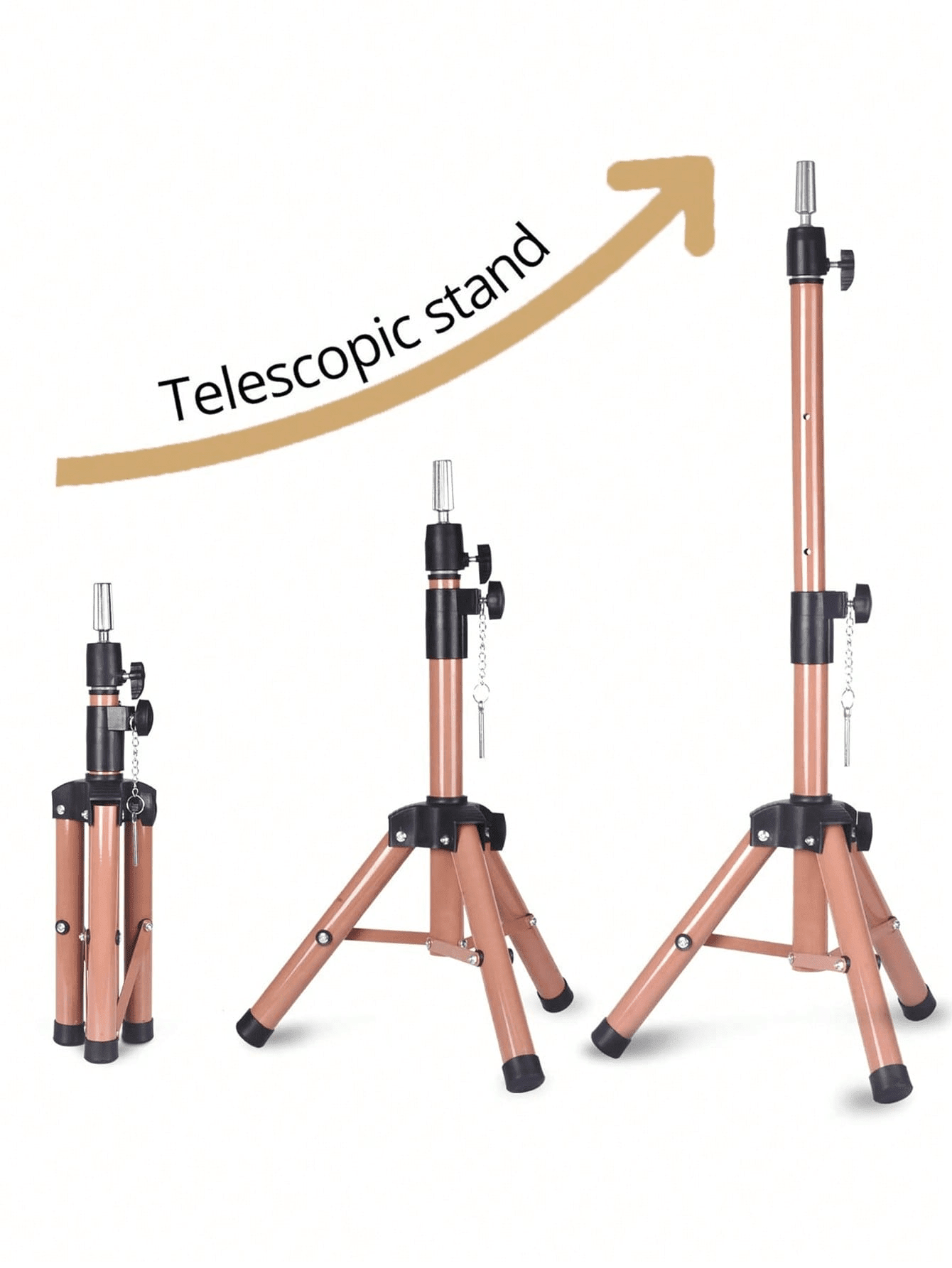 55 Inch Adjustable Aluminum Wig Stand Tripod With Rotatable Metal Head, Heavy Duty Wig Display Stand For Hairstyling And Exhibition - Multicolor - View 4