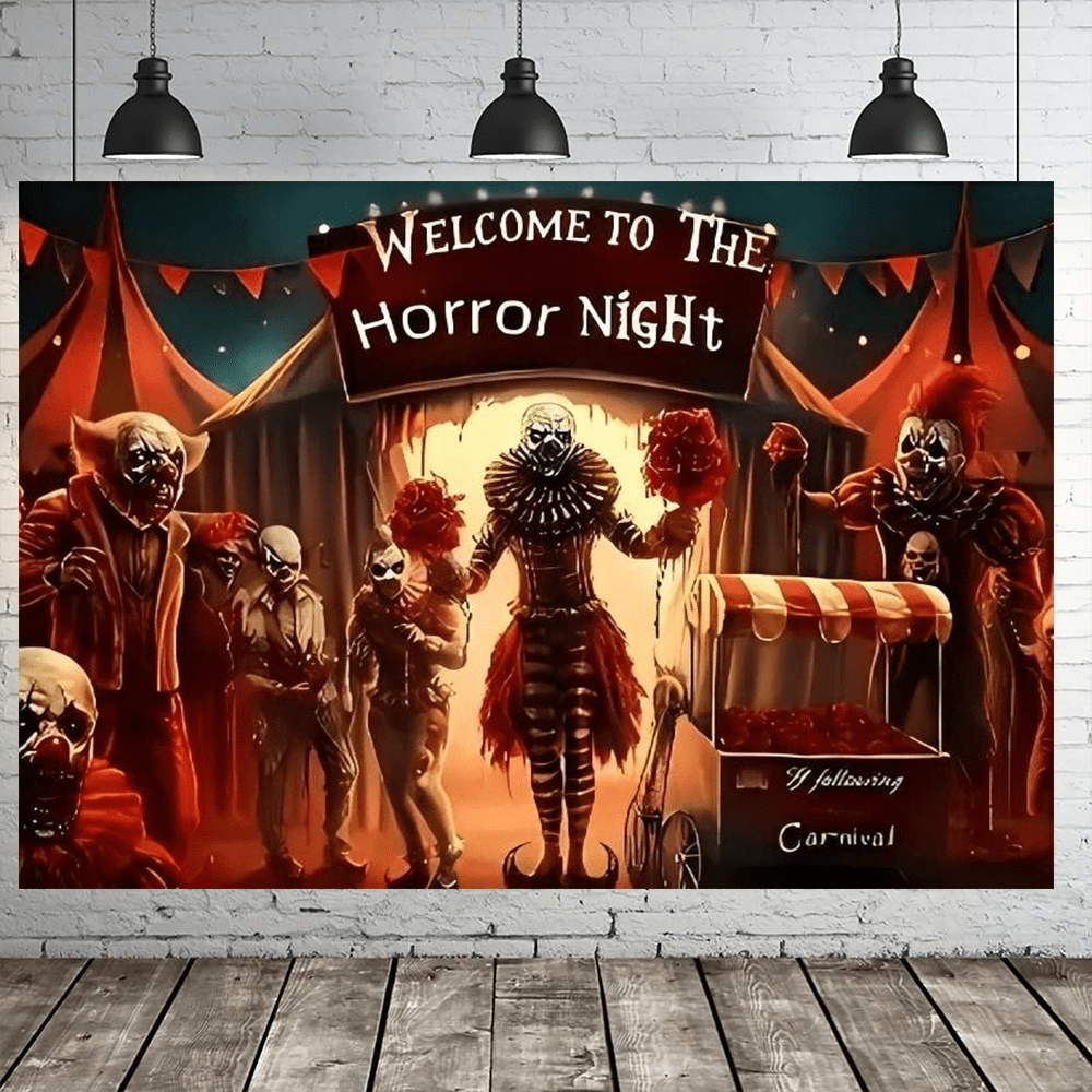 1 قطعة لافتة خلفية ليلة الرعب بتصميم الدمية الضاحكة، مناسبة لديكور حفلة هالوين، خلفية تصوير، ديكور حديقة، ديكور جداري، ديكور منزلي، ديكور داخلي وخارجي، ديكور فناء، ديكور غرفة
