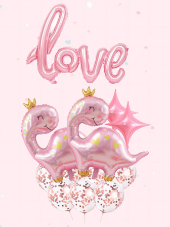 16/27个粉色皇冠恐龙爱情主题气球，适用于婚礼装饰、生日派对装饰、周年庆典装饰、室内背景装饰、拍照道具气球、圣诞装饰气球
