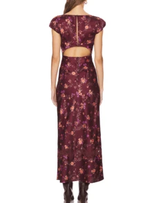 Women Y2k Polka Dot Long Satin Dress Y2k Floral Lace Patchwork Short Puff Sleeve Bodycon Maix Dress Summer Backless Going Out Midi Dresses Coquette Clothes Beach Vacation Party Club Sundress - 紅色 - 查看 2