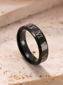 1pc Men's Fashion Punk Style Minimalist Black Stainless Steel Roman Numeral Ring, Suitable For Daily Wear, Parties And Valentine's Day Gift