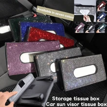 2pcs/1pc Shiny Sun Visor Tissue Box, 7 Color Options Car Sun Visor Tissue Holder, Modern Car Backseat UV Protection Storage, Seat Back Rhinestone Tissue Clip, Toilet Paper Box, Tissue Box, Car Tissue Box, Creative Rhinestone Car Tissue Box, Storage & Organization Box, Tissue Dispenser, Essential For Travel, Car Accessories, Home & Living