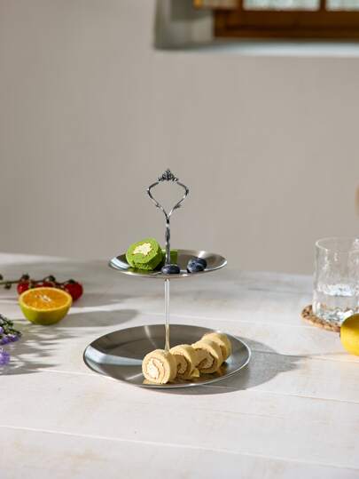 Cirelle 1pc Tiered Dessert Stand - Multi-Tiered Design, Stainless Steel, Elegant And Durable - Perfect For Wedding, Birthday, Tea Party, Fruit Plate, Snack Pastry Tray In Golden Or Silvery Finish