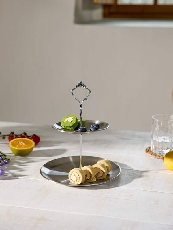 Cirelle 1pc Tiered Dessert Stand - Multi-Tiered Design, Stainless Steel, Elegant And Durable - Perfect For Wedding, Birthday, Tea Party, Fruit Plate, Snack Pastry Tray In Golden Or Silvery Finish