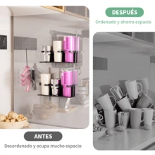 Soporte Magnético para Vasos y Botellas, Organizador para Refrigerador, Disponible en 1 Pieza o Juego de 3, con Porta Botellas y Porta Tapas, Organizador para Vasos 40 Oz y Accesorios, Capacidad para 6 Botellas - Negro - Ver 5
