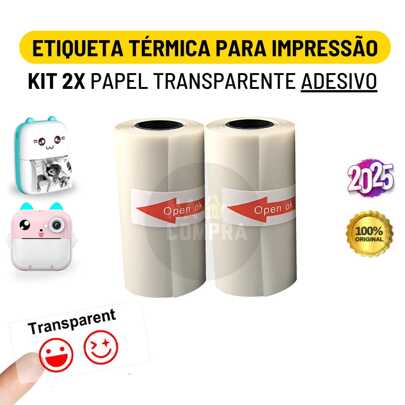Kit Kit 2 Rolo Etiqueta Adesiva Transparente Térmica 57mm Bobina Para Mini Impressora Portátil