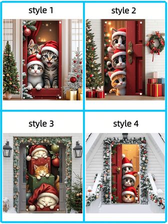 1 st söt katt entrébanner för jul, fotorekvisita bakgrund, julfest, fotobås rekvisitabanner, dörrflagga för högtidsfest, dörrkonst för inomhus- och utomhusinredning, trädgårds- och gårdsdekor, årsdag, gott nytt år julfestdekoration